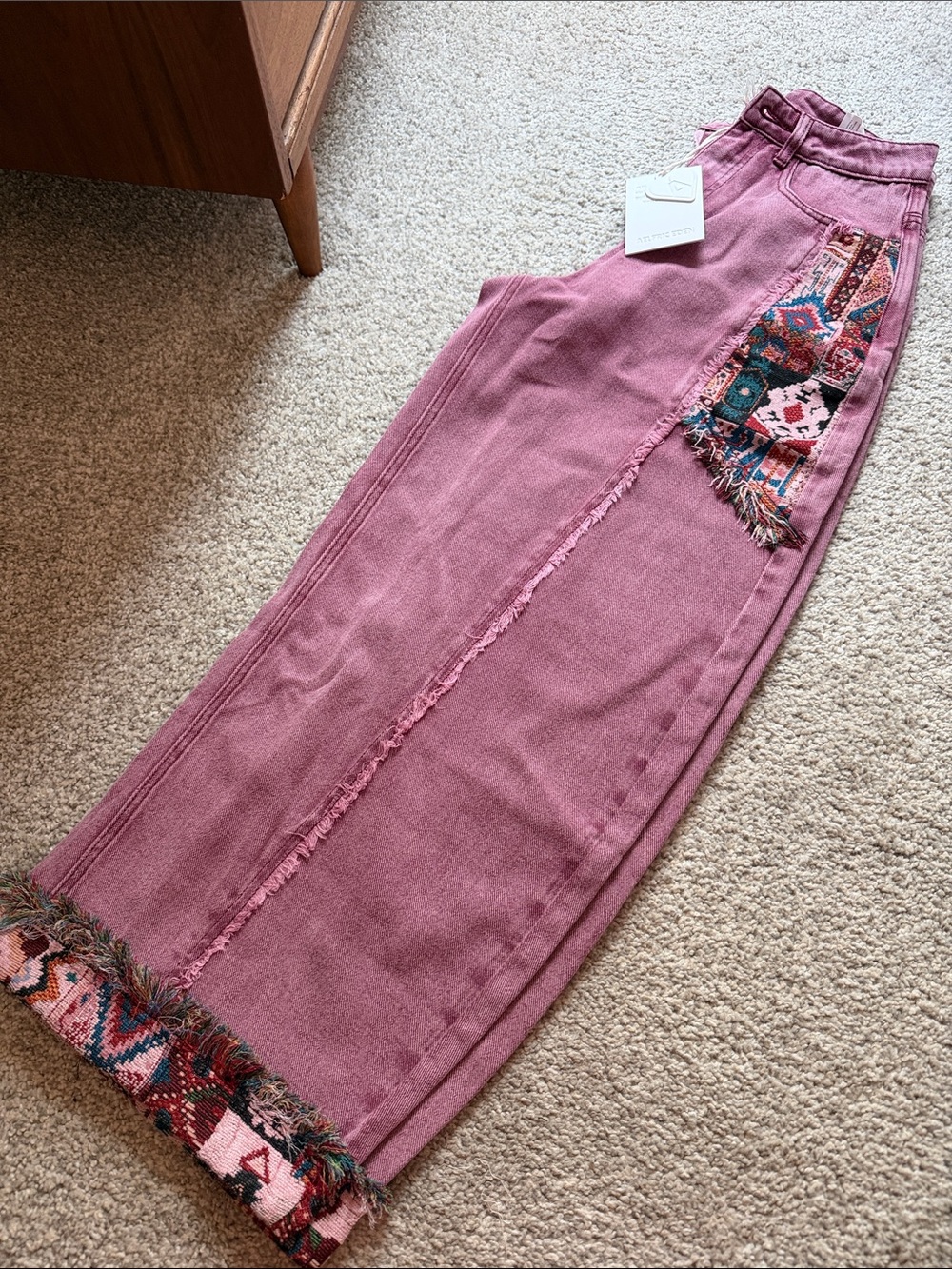 NWT Aelfric Eden Women’s Pink Boho Wide leg Baggy Barrel Jeans Y2K